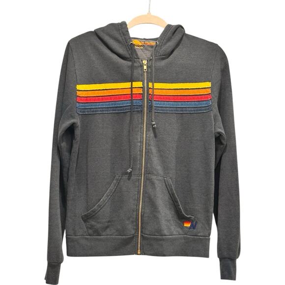 Aviator Nation 5 Stripe Hoodie Unisex Adults Size Small Grey Full Zip - Picture 2 of 11